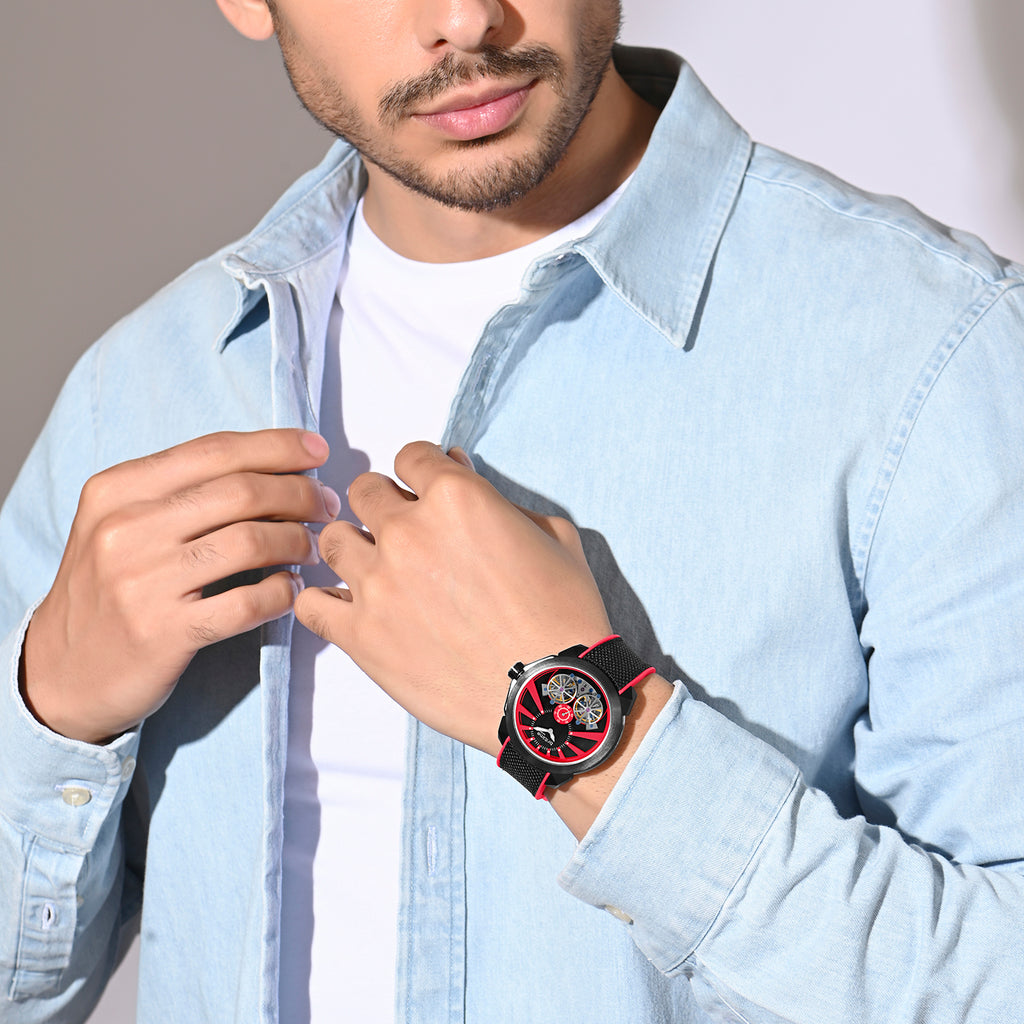Vortex Men Automatic Red Dial Analog Silicone Watch 257-P11206
