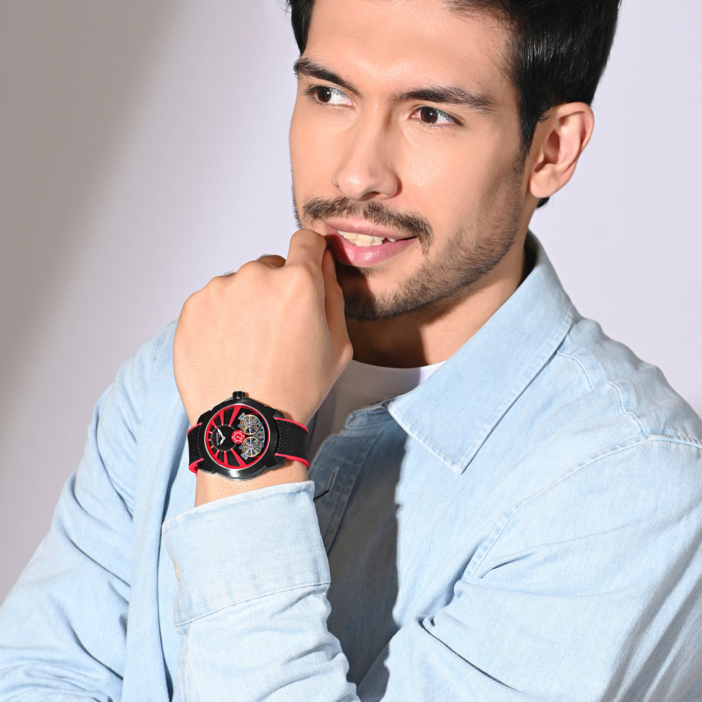 Vortex Men Automatic Red Dial Analog Silicone Watch 257-P11206