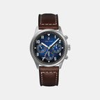 Aviator Men Quartz Blue Dial Chronograph Leather Watch 257H164