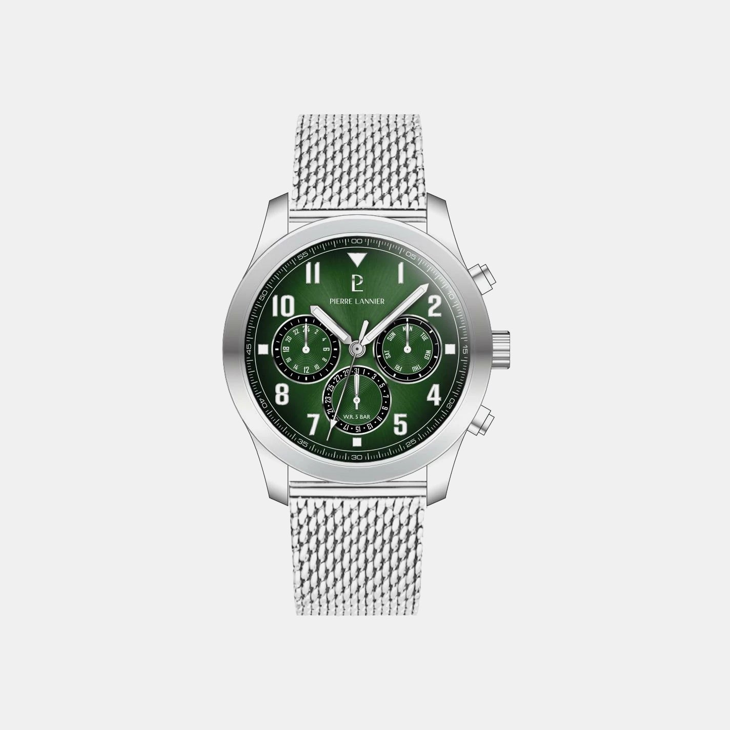 Men Quartz Green Dial Chronograph Mesh Watch 257H171