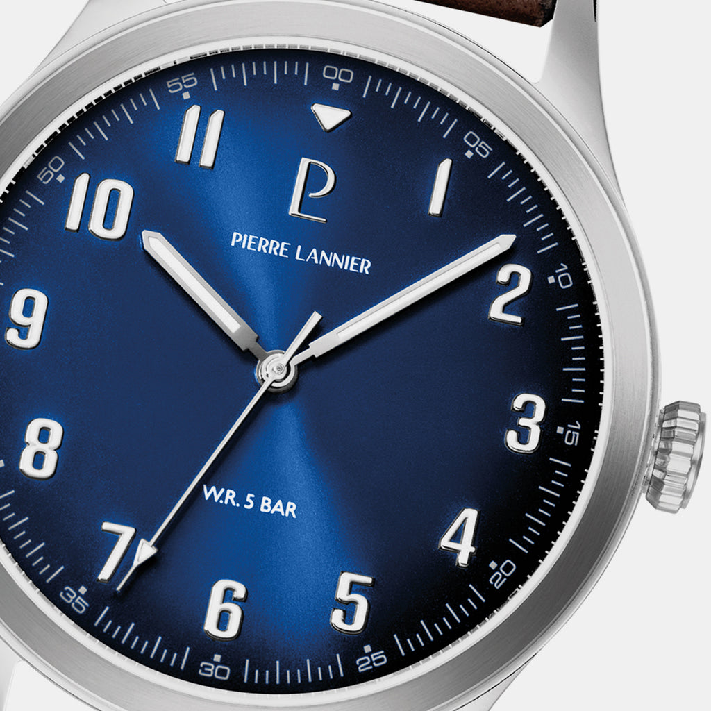Men Quartz Blue Dial Analog Leather Watch 260G164