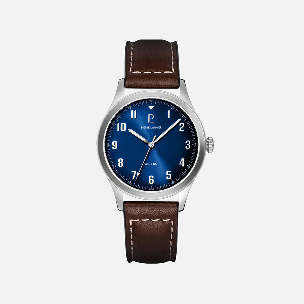 Men Quartz Blue Dial Analog Leather Watch 260G164
