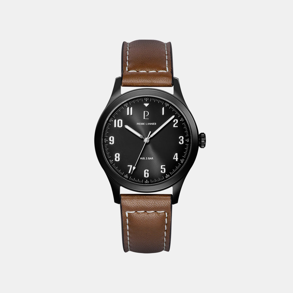 Aviateur Men Quartz Grey Dial Analog Leather Watch 261K434