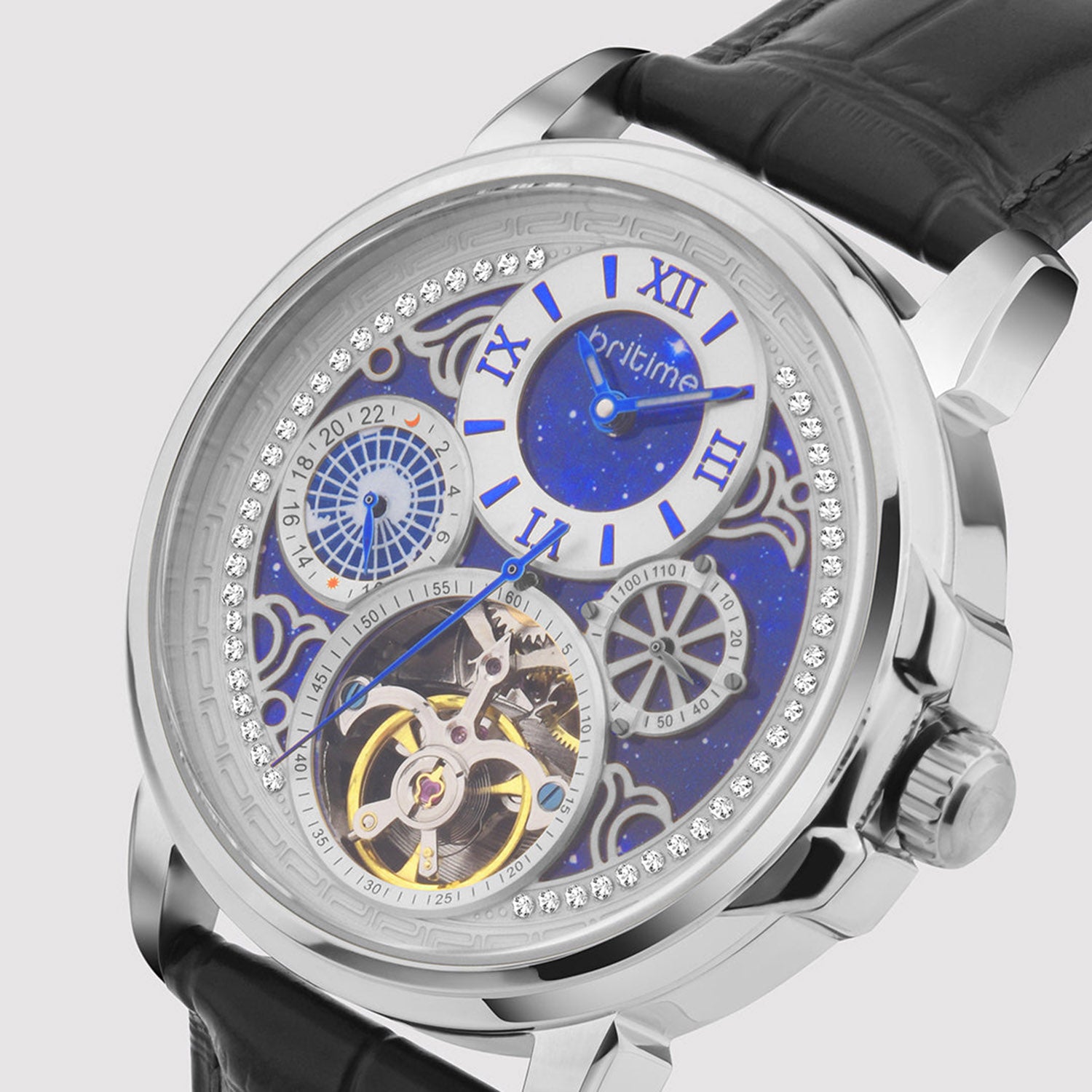 Aquatica Men Automatic Blue Dial Multi-Function Leather Watch 274-L10506