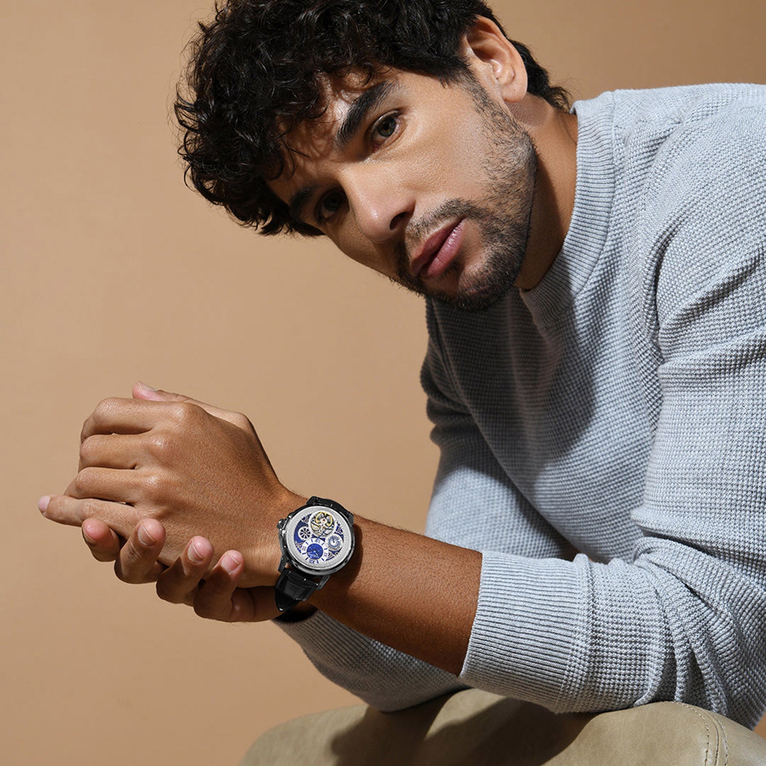 Aquatica Men Automatic Blue Dial Multi-Function Leather Watch 274-L10506