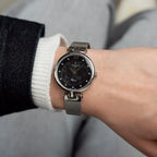 Elegance Floral Women Quartz Black Dial Analog Mesh Watch 29037.41.61MB