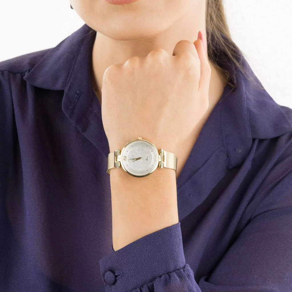 Elegance Floral Women Quartz White Dial Analog Mesh Watch 29037.45.21MB