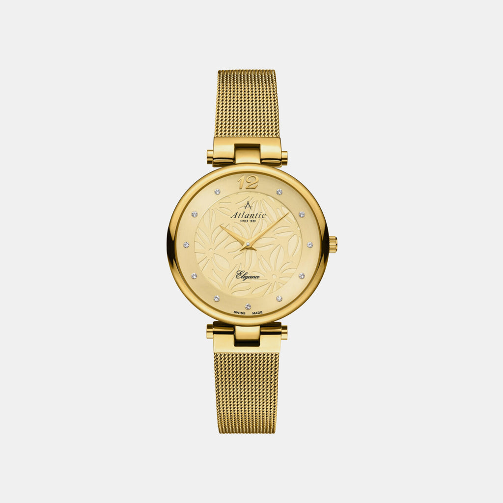 Elegance Floral Women Quartz Champagne Dial Analog Mesh Watch 29037.45.31MB