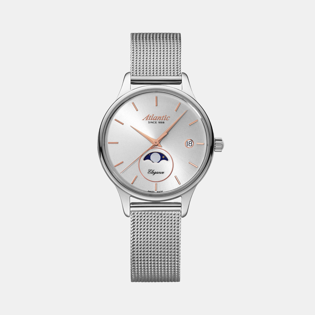 Elegance Moonphase Women Quartz Silver Dial Analog Mesh Watch 29040.41.21.RMB