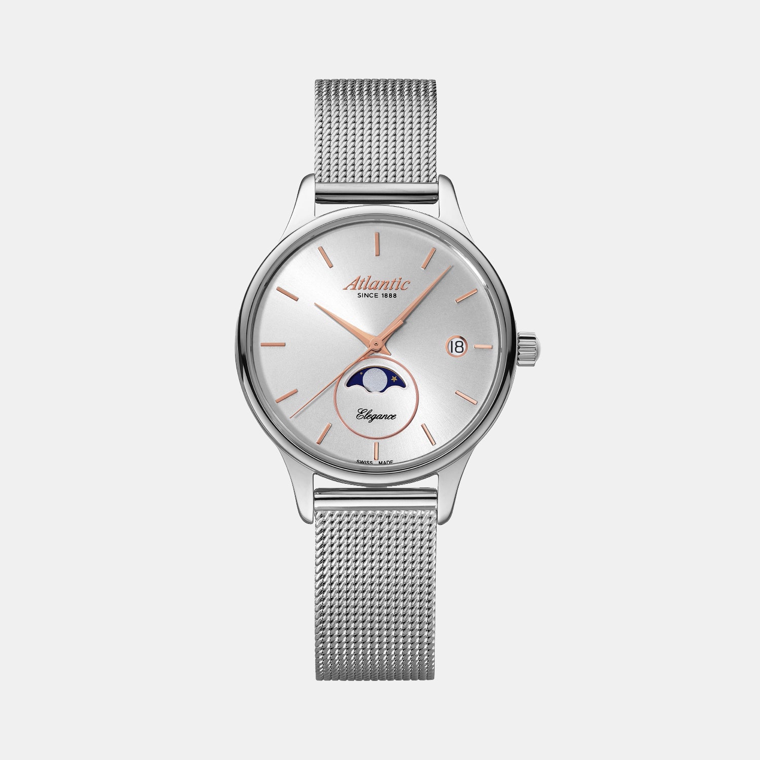 Elegance Moonphase Women Quartz Silver Dial Analog Mesh Watch 29040.41.21.RMB