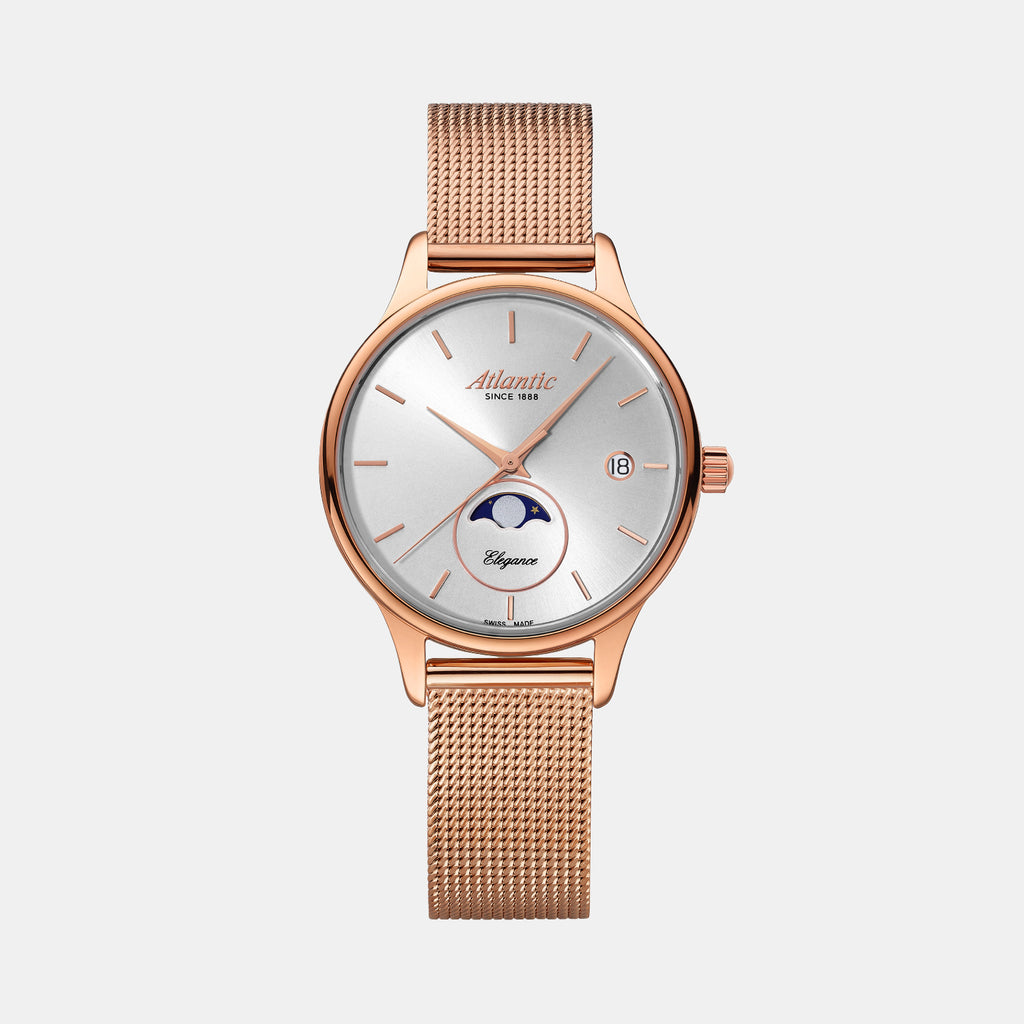 Elegance Moonphase Women Quartz Silver Dial Analog Mesh Watch 29040.44.21.MB