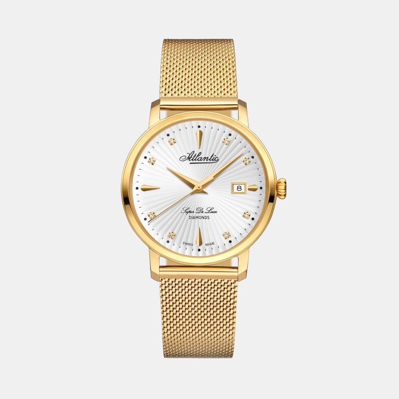 Atlantic Women Quartz White Dial Analog Mesh Watch 29355.45.27-1