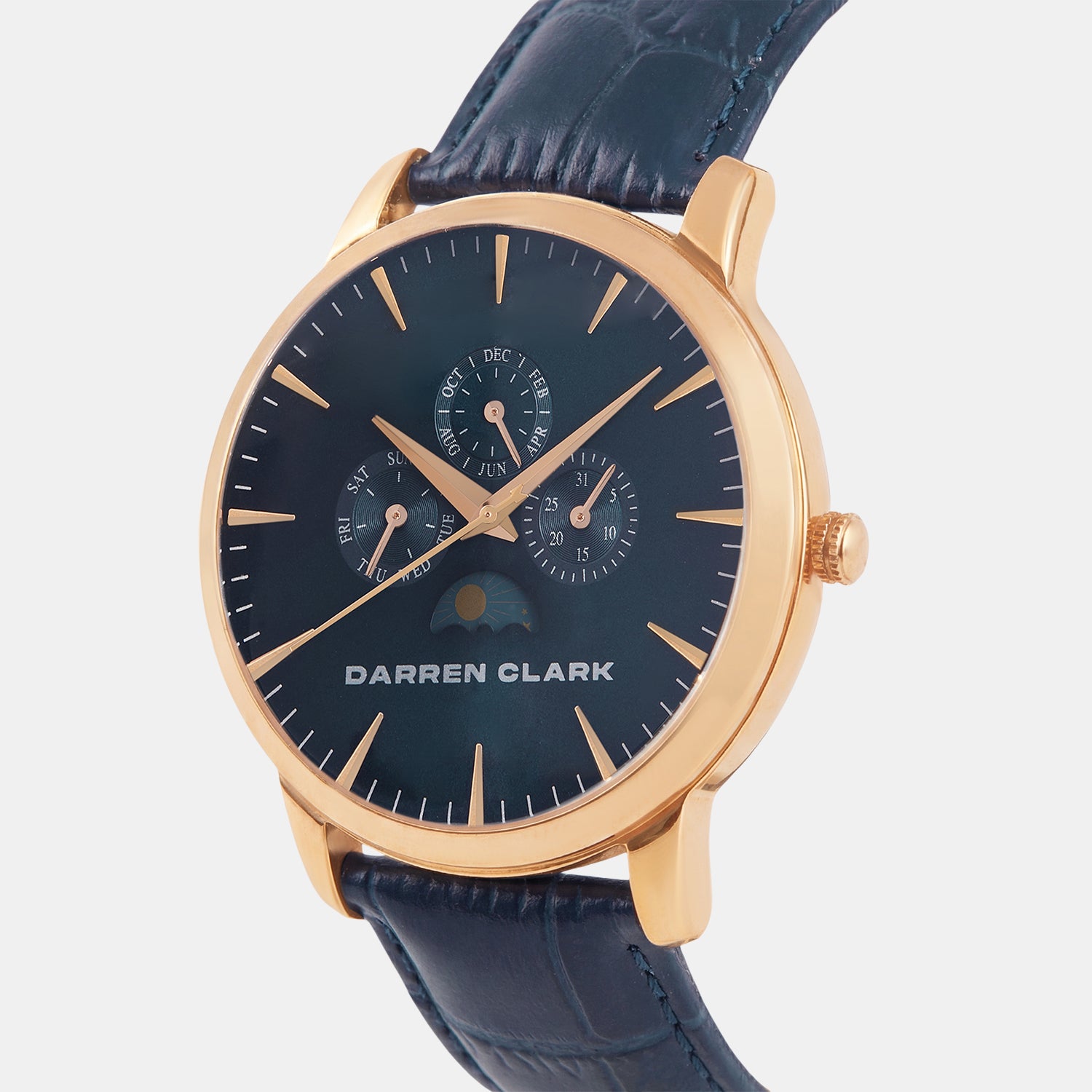 Men Quartz Blue Dial Multi-Function Leather Watch 1012F-L0305