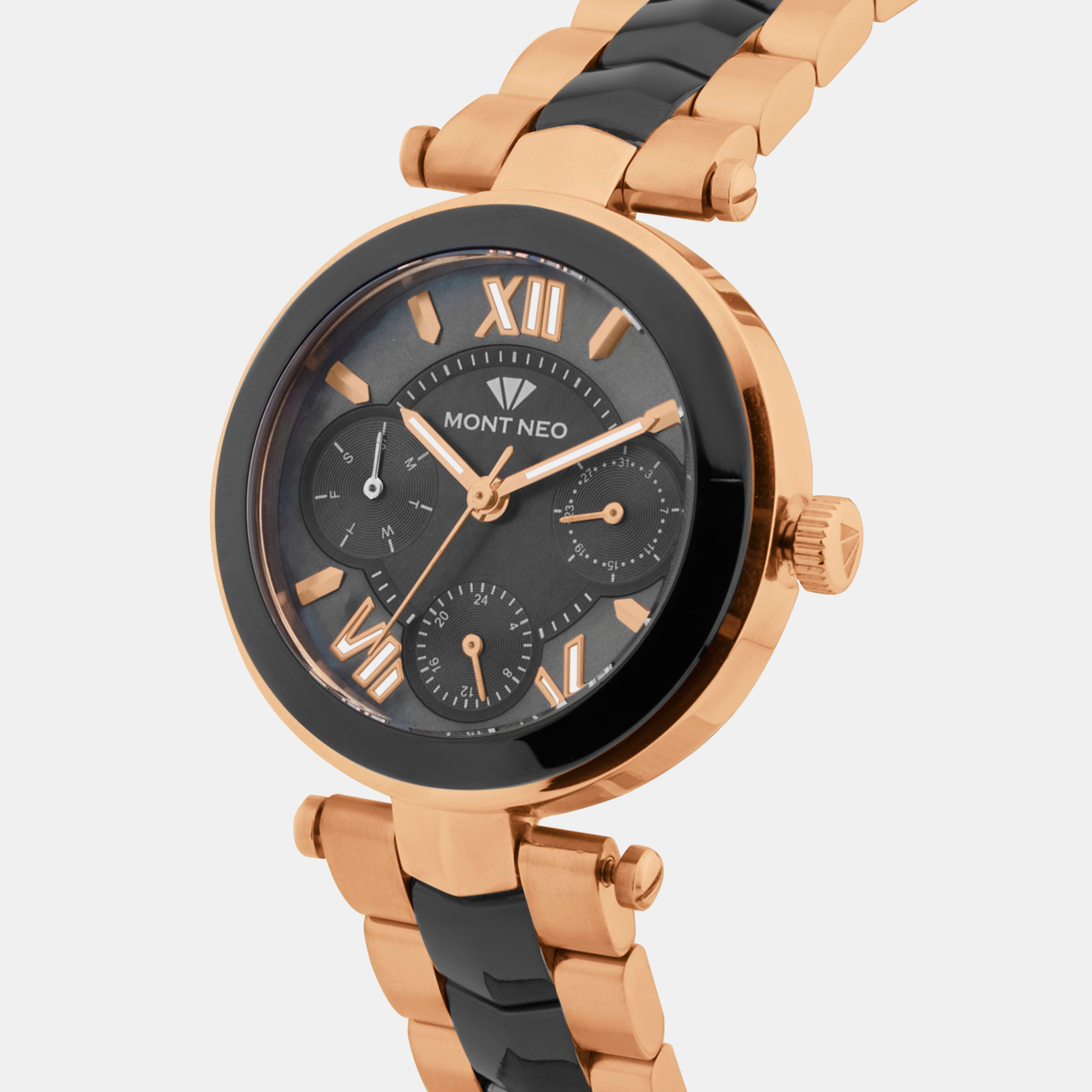 Women Quartz Black Dial Multi-Function Stainless Steel Watch 4507M-M3404