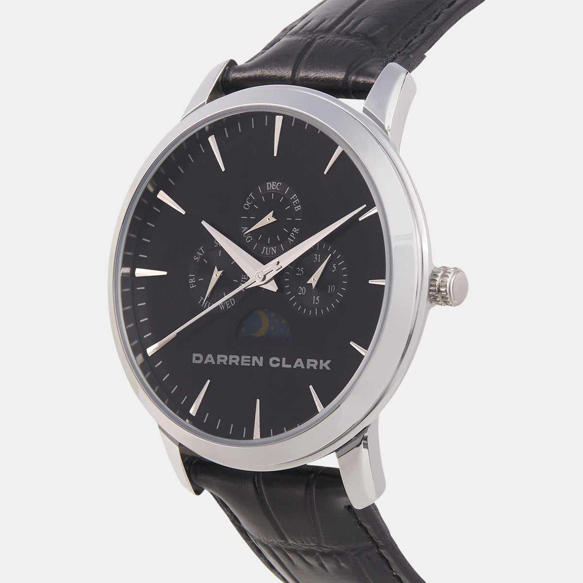 Men Quartz Black Dial Multi-Function Leather Watch 1012F-L0104