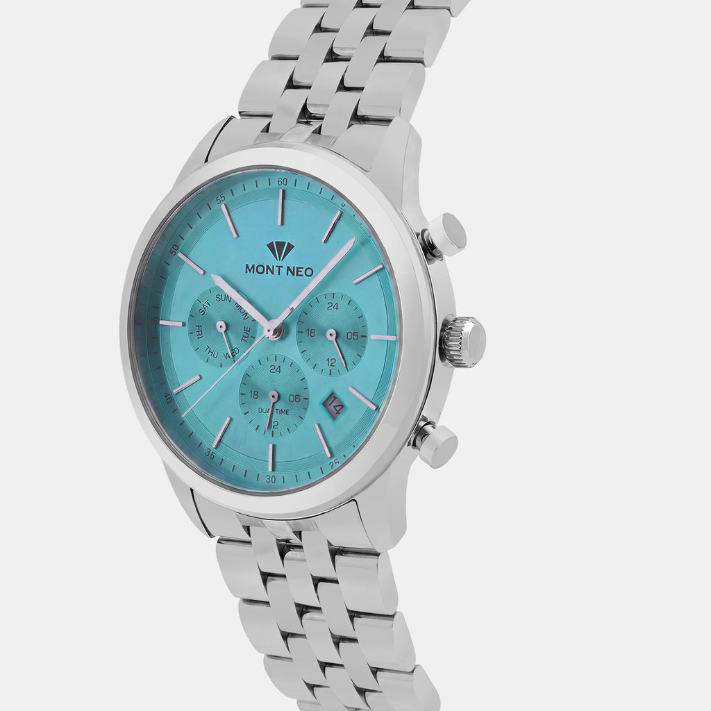 Men Quartz Blue Dial Multi-Function Metal Watch 3511M-M1118