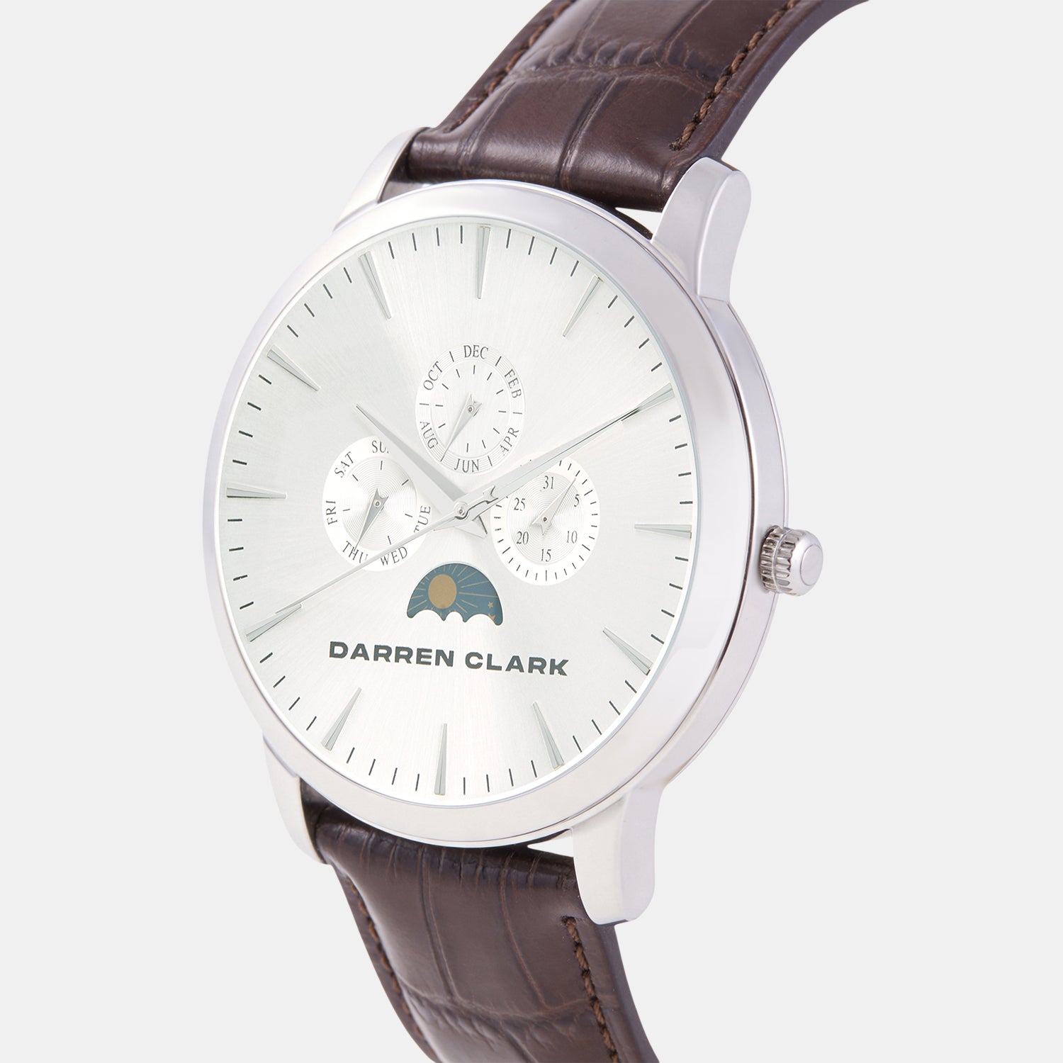 Men Quartz Silver Dial Multi-Function Leather Watch 1012H-L0103