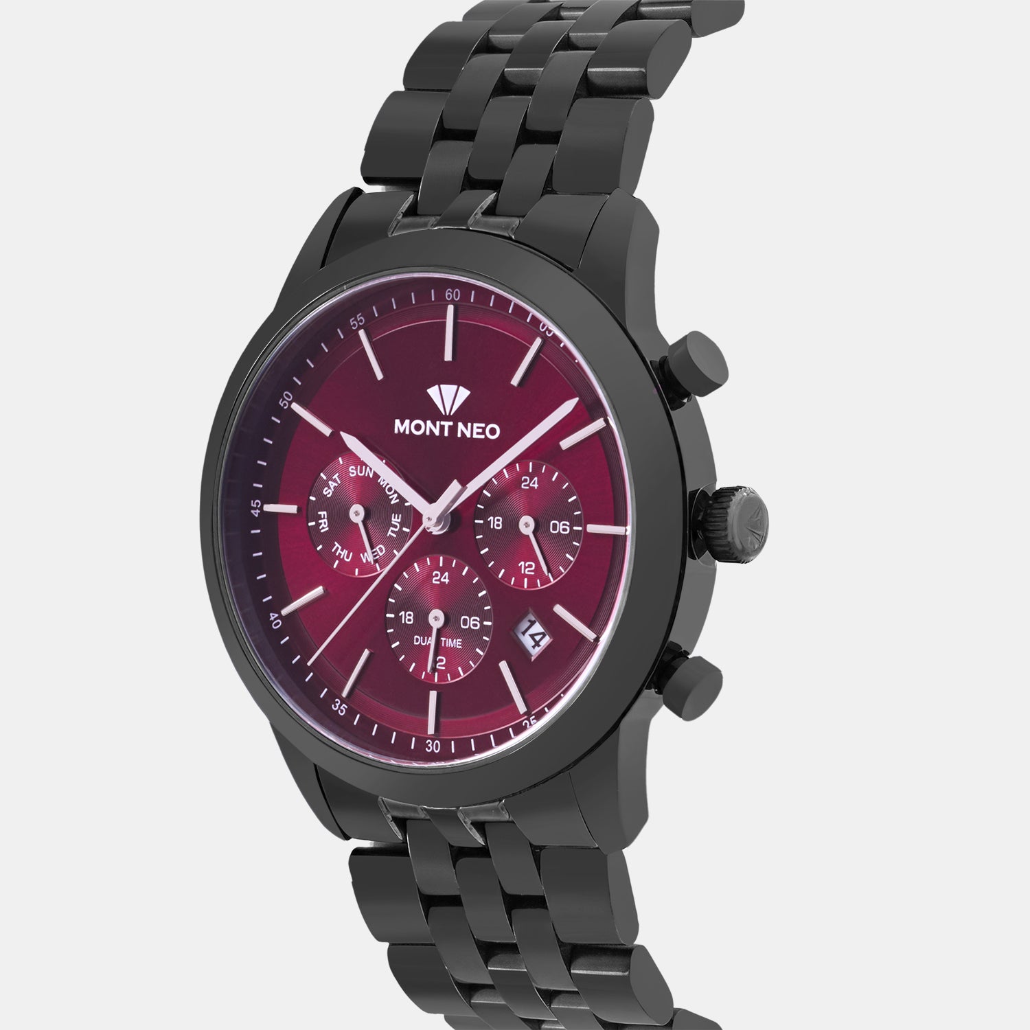 Men Quartz Maroon Dial Multi-Function Metal Watch 3511M-M1112