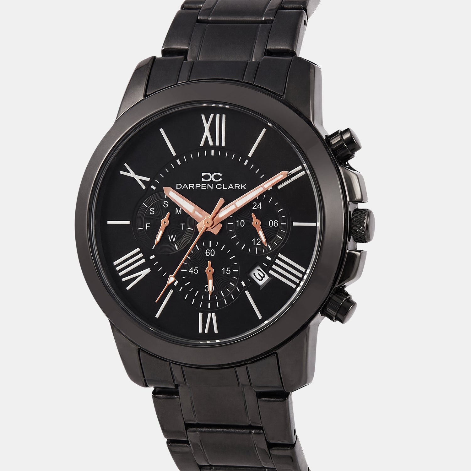 Men Quartz Black Dial Multi-Function Metal Watch 1009F-M0404