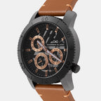 Men Quartz Black Dial Multi-Function Leather Watch 1011R-L0404