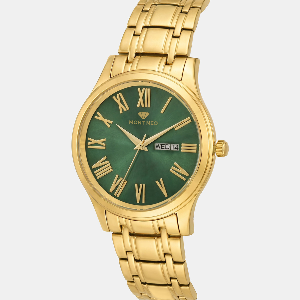 Men Quartz Green Dial Analog Metal Watch 3519E-M2214