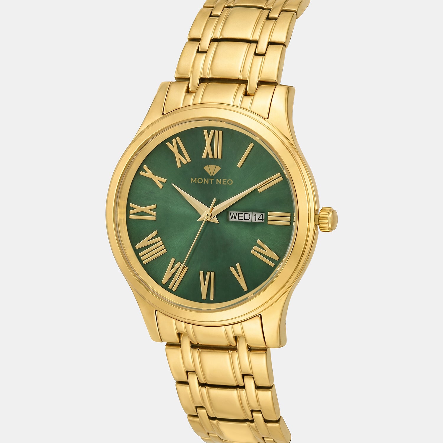 Men Quartz Green Dial Analog Metal Watch 3519E-M2214
