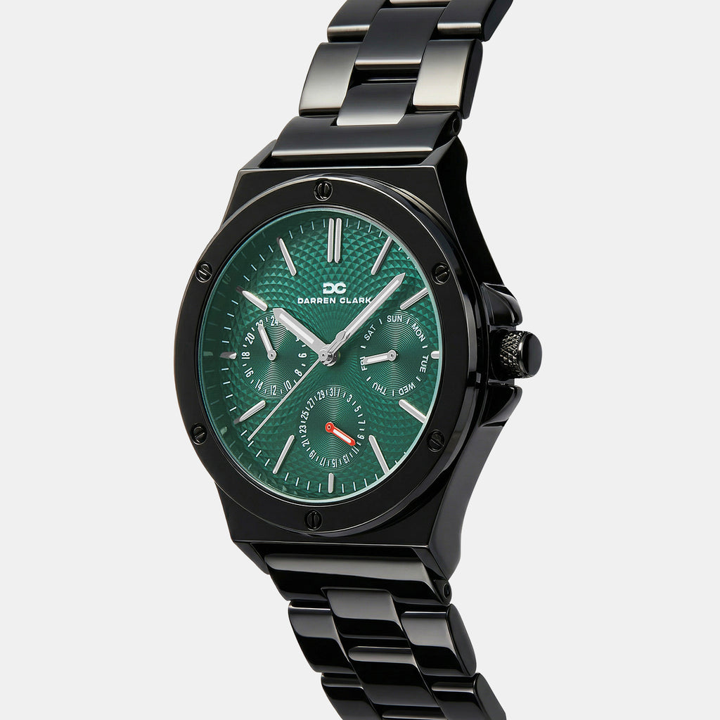 Men Quartz Green Dial Multi-Function Metal Watch 1017F-M0414