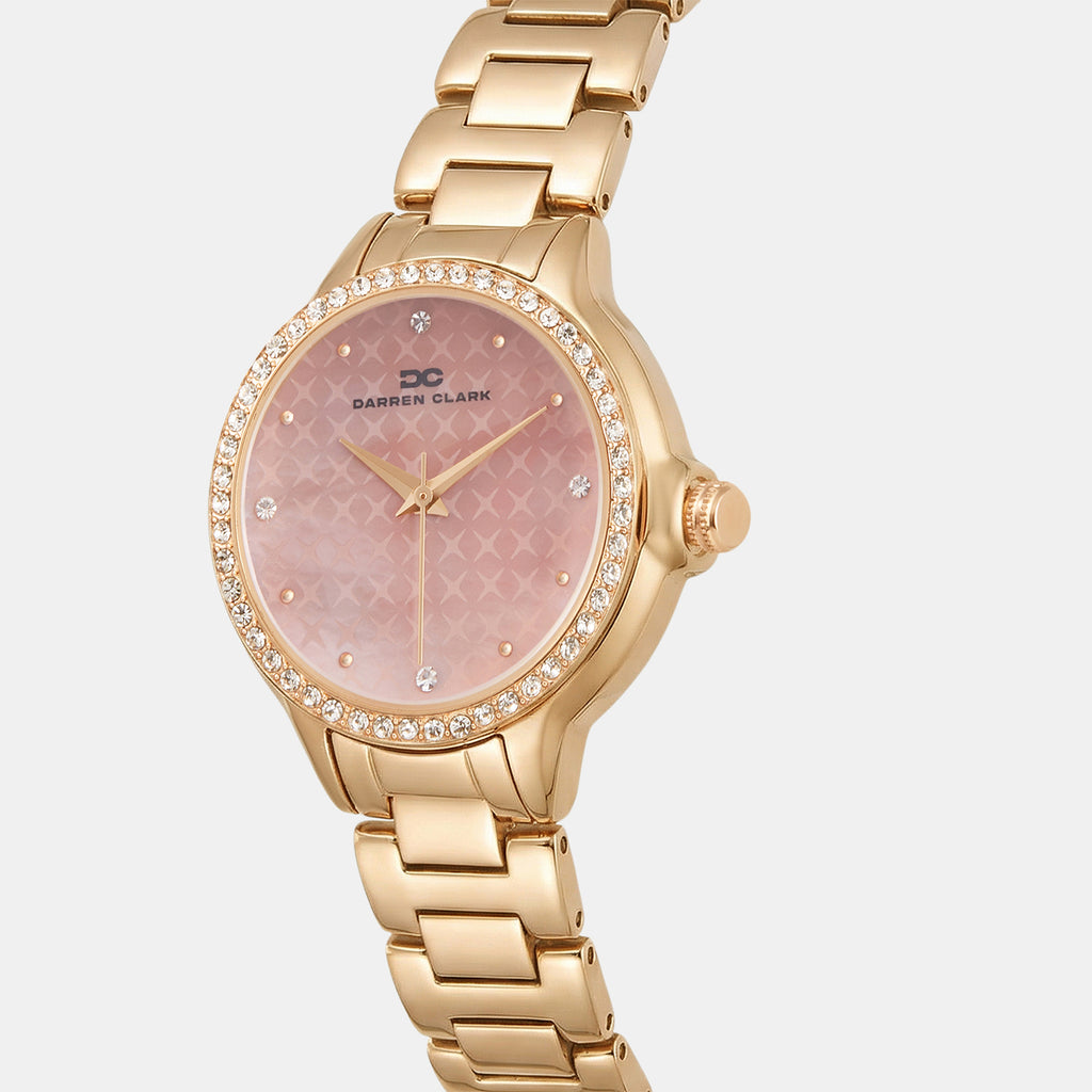 Women Quartz Pink Dial Analog Metal Watch 2015C-M0307