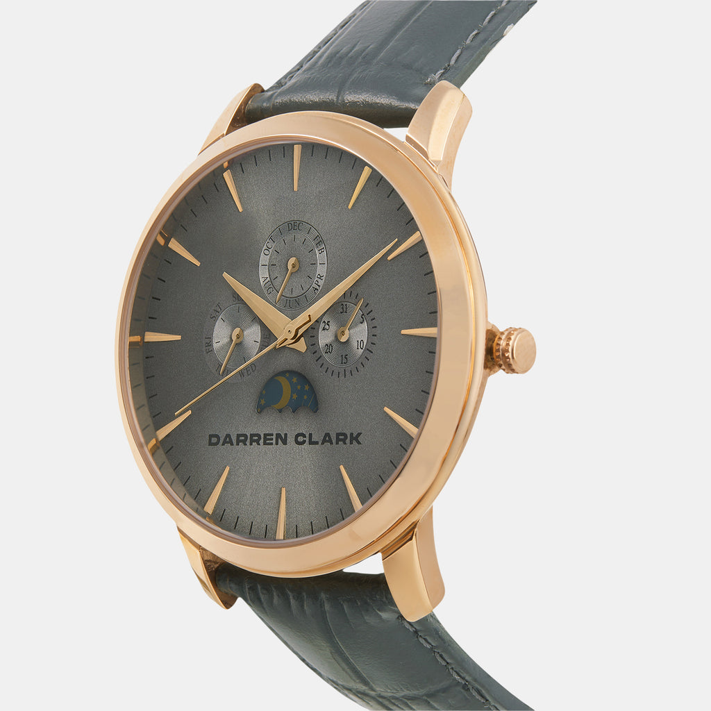 Men Quartz Grey Dial Multi-Function Leather Watch 1012F-L0815