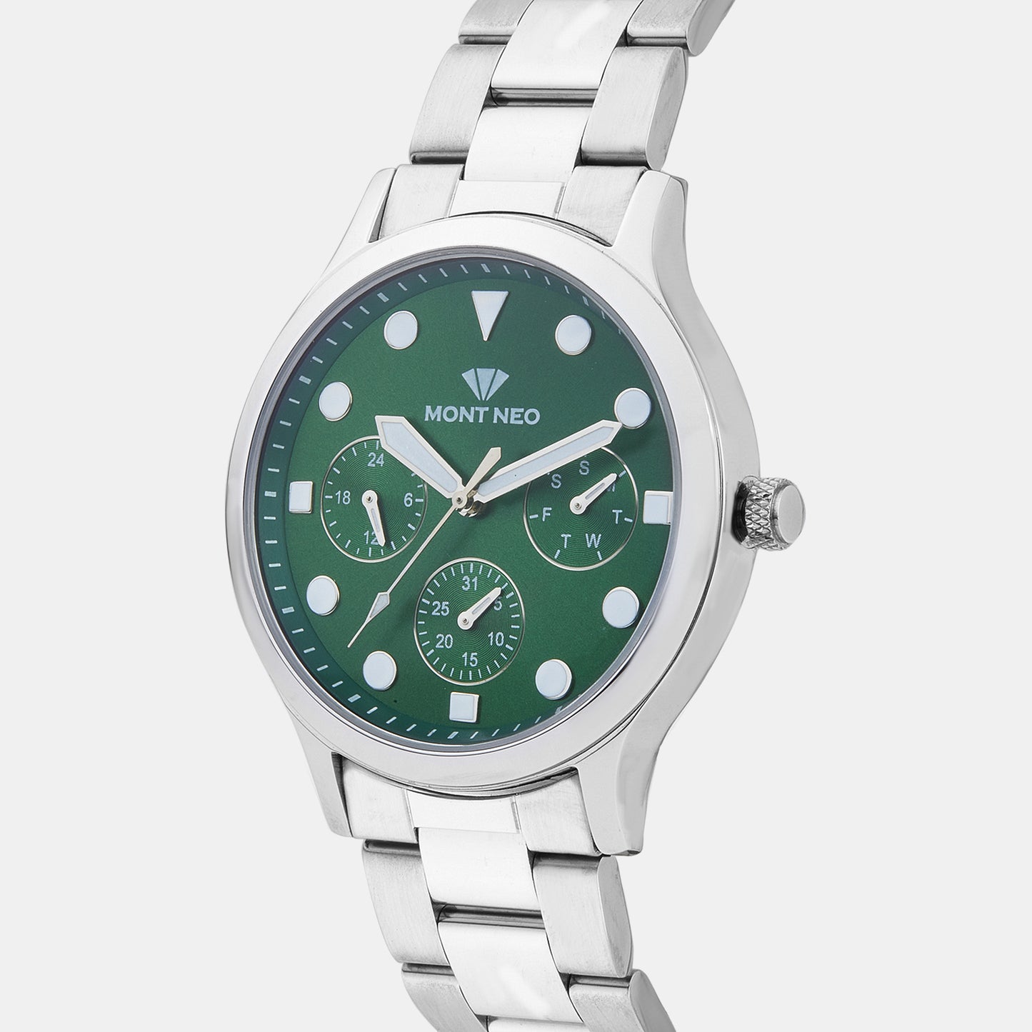 Men Quartz Green Dial Multi-Function Metal Watch 8006M-M1114