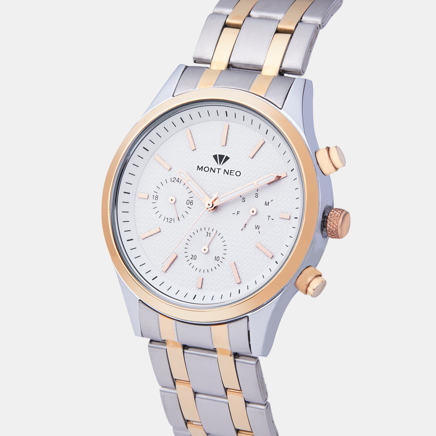 Men Quartz Silver Dial Multi-Function Metal Watch 8018M-M1303