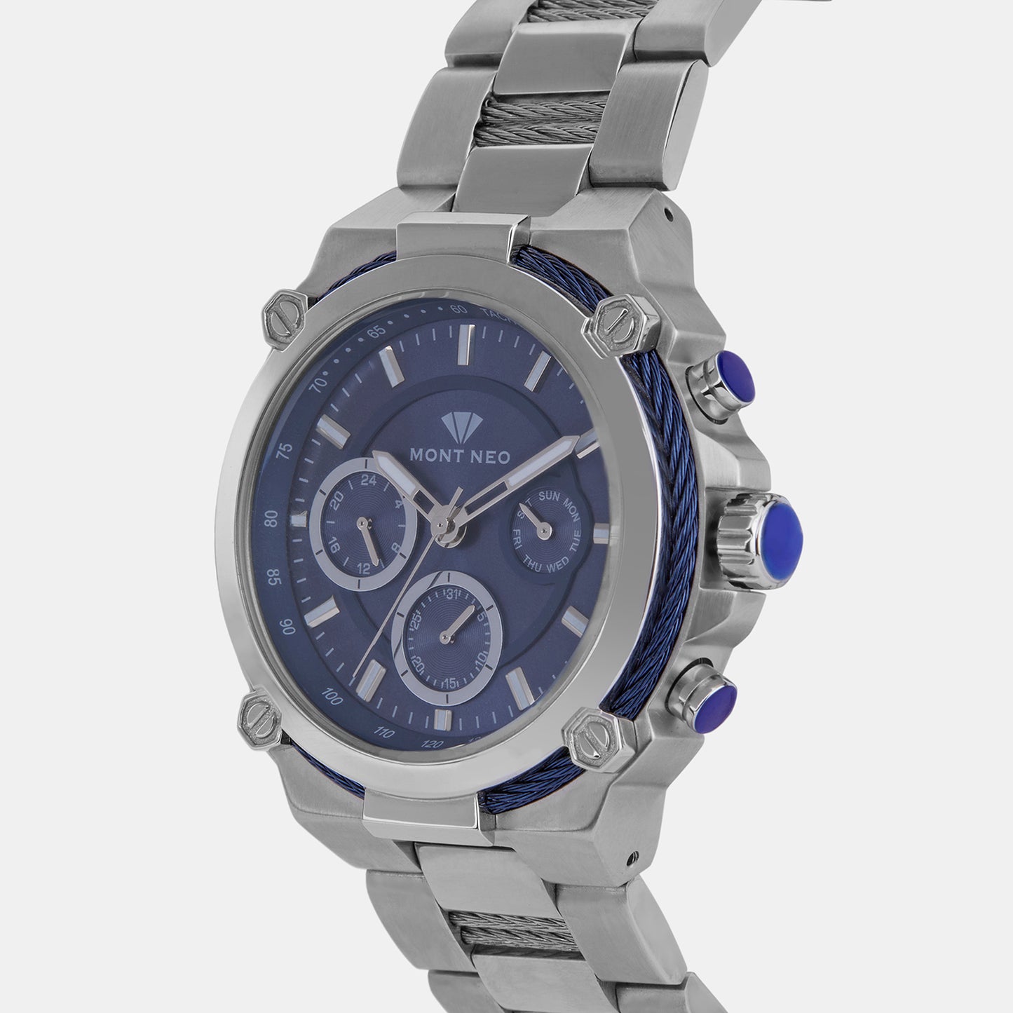 Men Quartz Blue Dial Chronograph Metal Watch 1033C-M1105