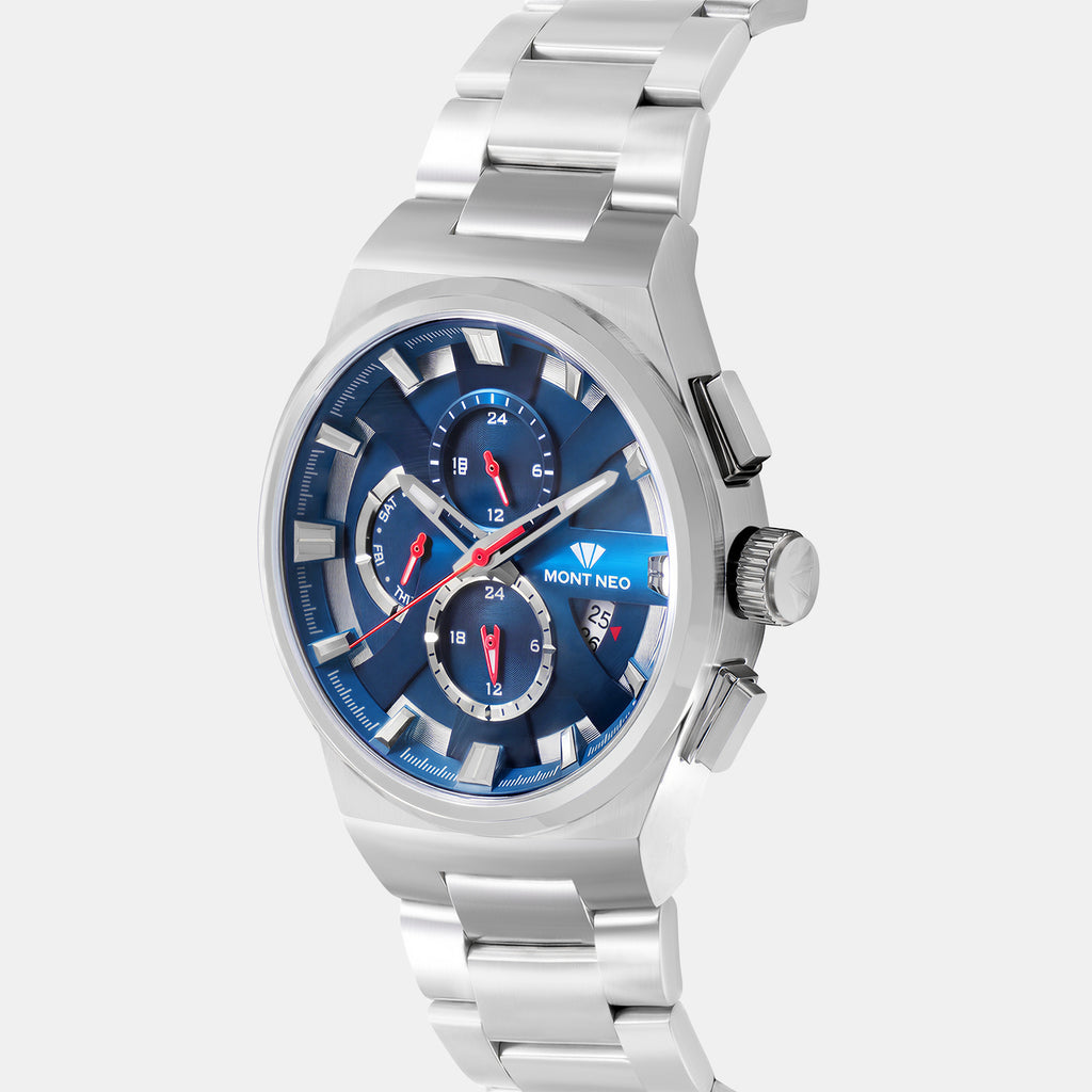 Regular Men Quartz Blue Dial Multi-Function Stainless Steel Watch 3002M-M1105