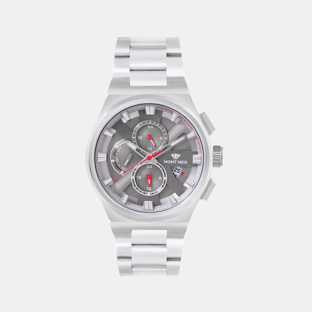 Regular Men Quartz Grey Dial Multi-Function Stainless Steel Watch 3002M-M1115