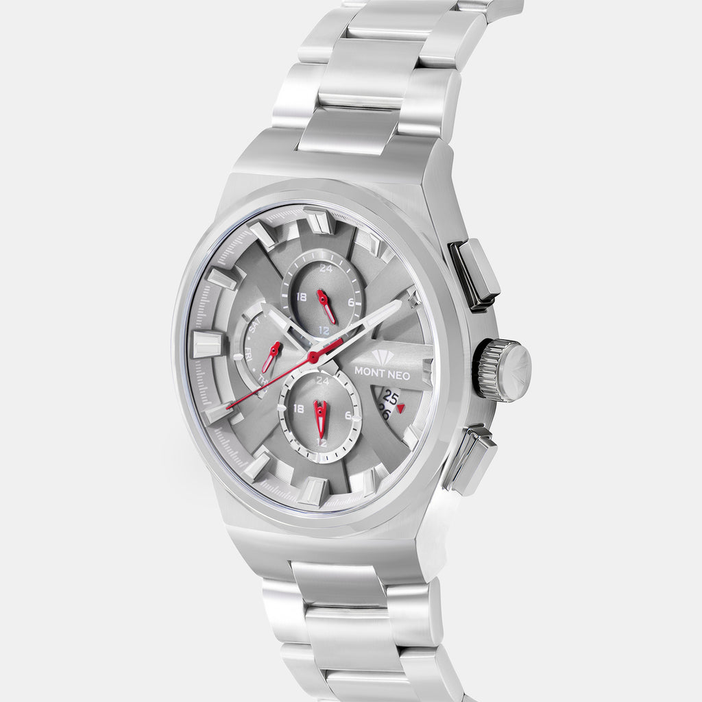 Regular Men Quartz Grey Dial Multi-Function Stainless Steel Watch 3002M-M1115