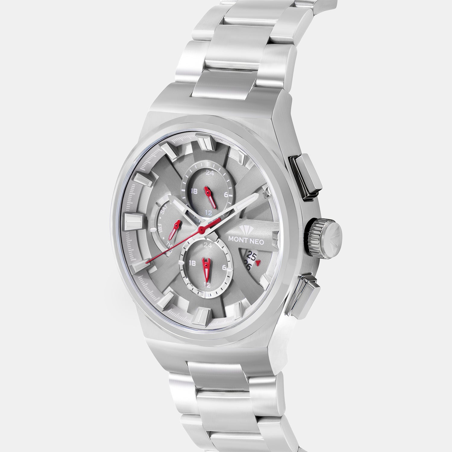 Regular Men Quartz Grey Dial Multi-Function Stainless Steel Watch 3002M-M1115