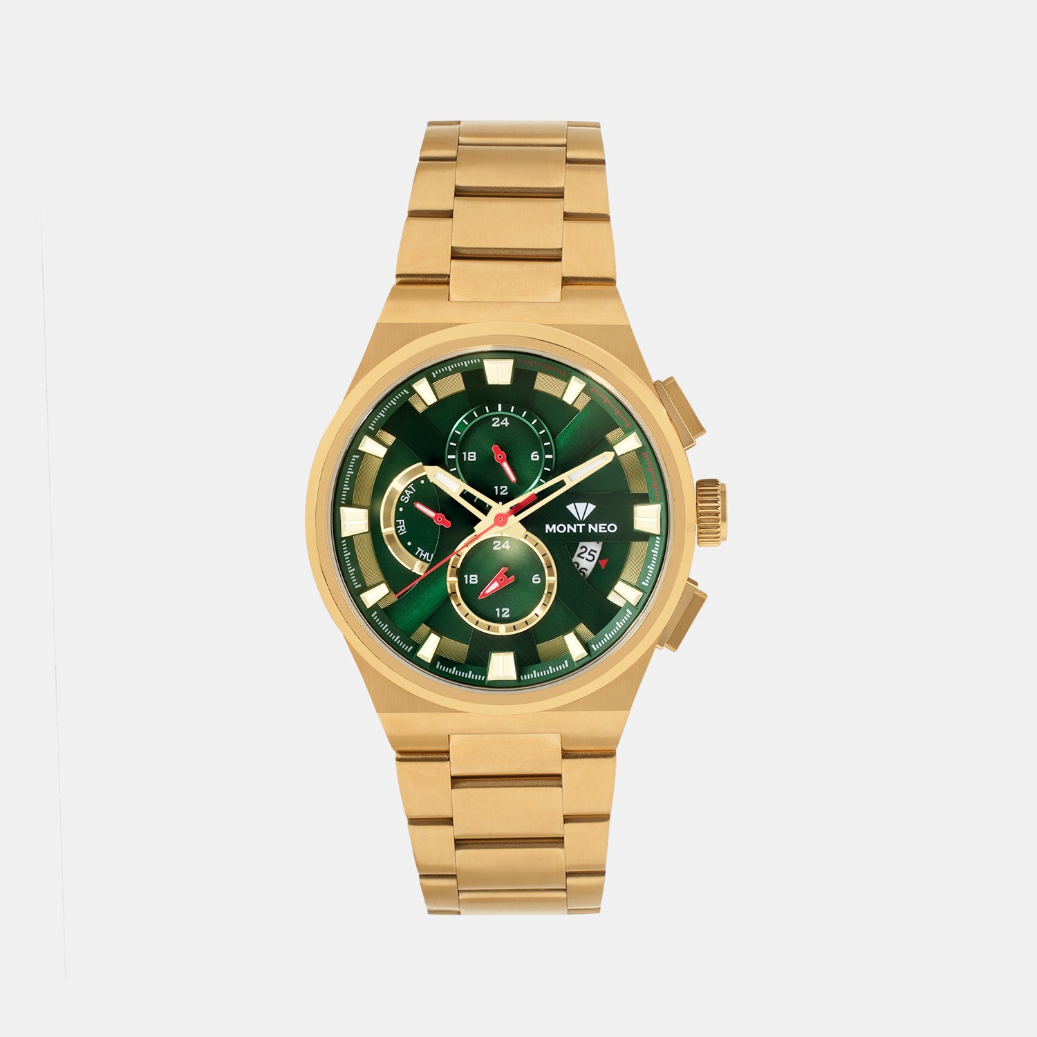 Regular Men Quartz Green Dial Multi-Function Stainless Steel Watch 3002M-M2214