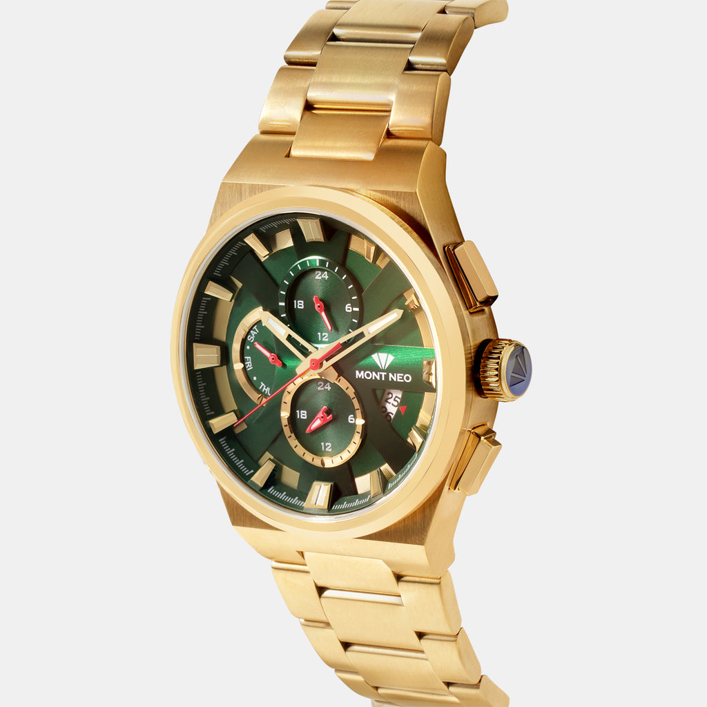Regular Men Quartz Green Dial Multi-Function Stainless Steel Watch 3002M-M2214
