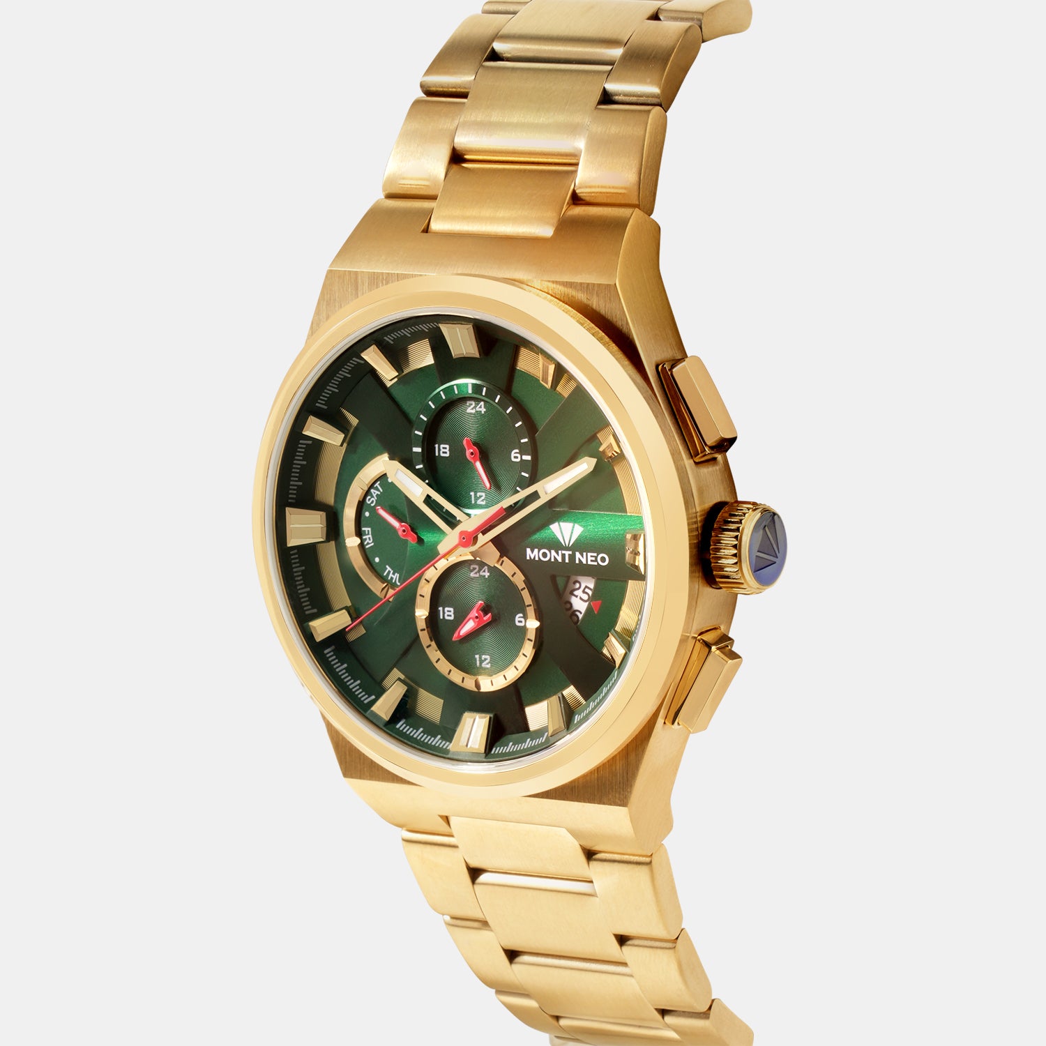 Regular Men Quartz Green Dial Multi-Function Stainless Steel Watch 3002M-M2214