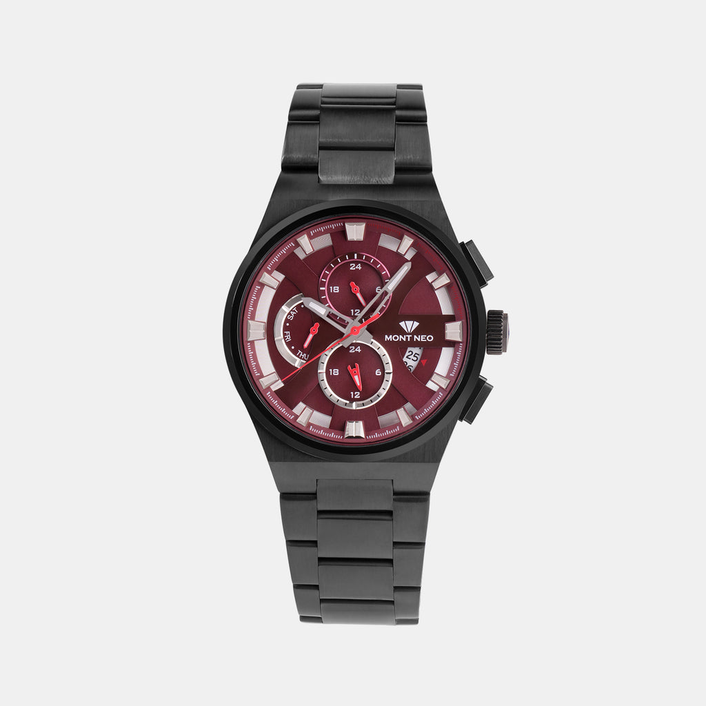 Regular Men Quartz Red Dial Chronograph Stainless Steel Watch 3002M-M8812