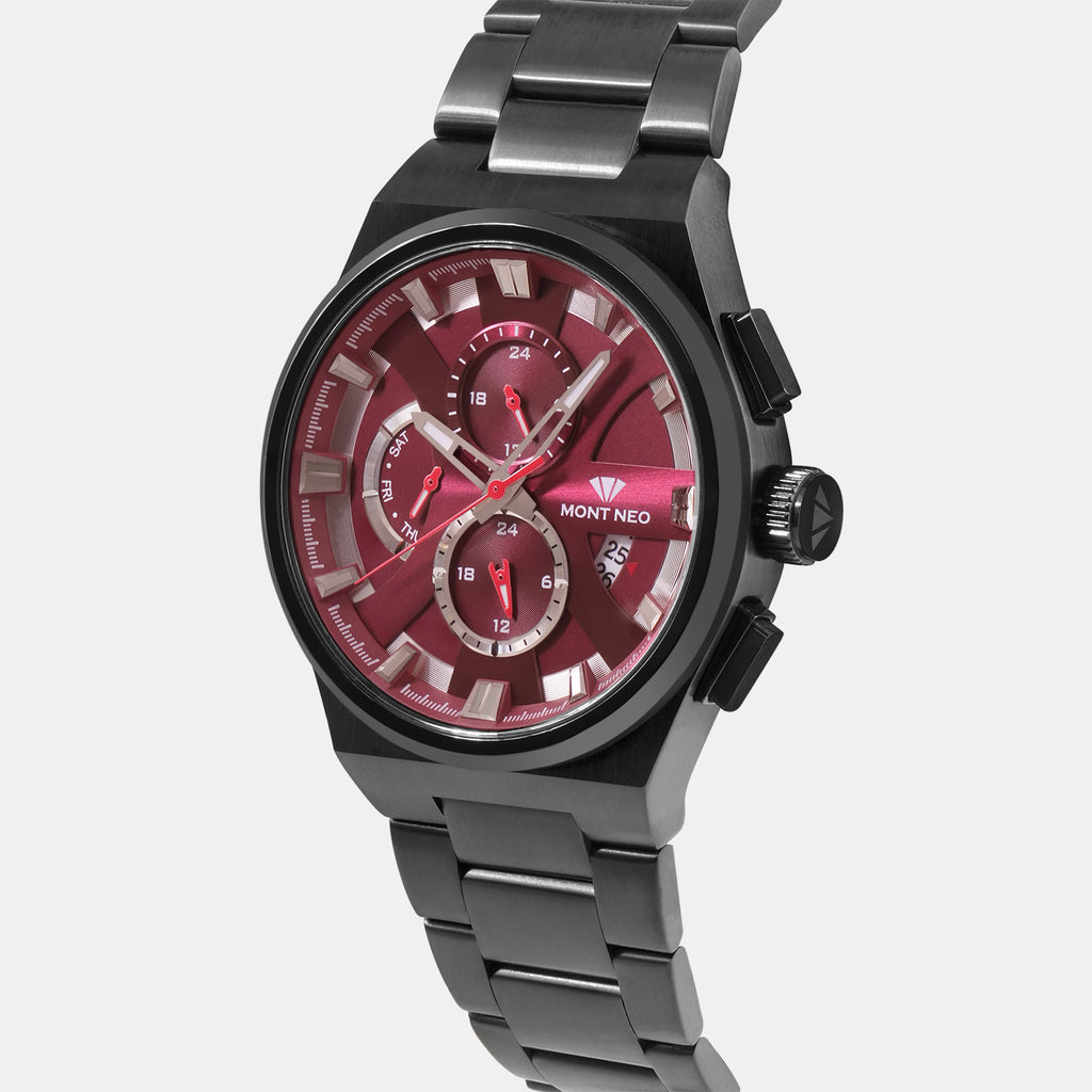 Regular Men Quartz Red Dial Chronograph Stainless Steel Watch 3002M-M8812