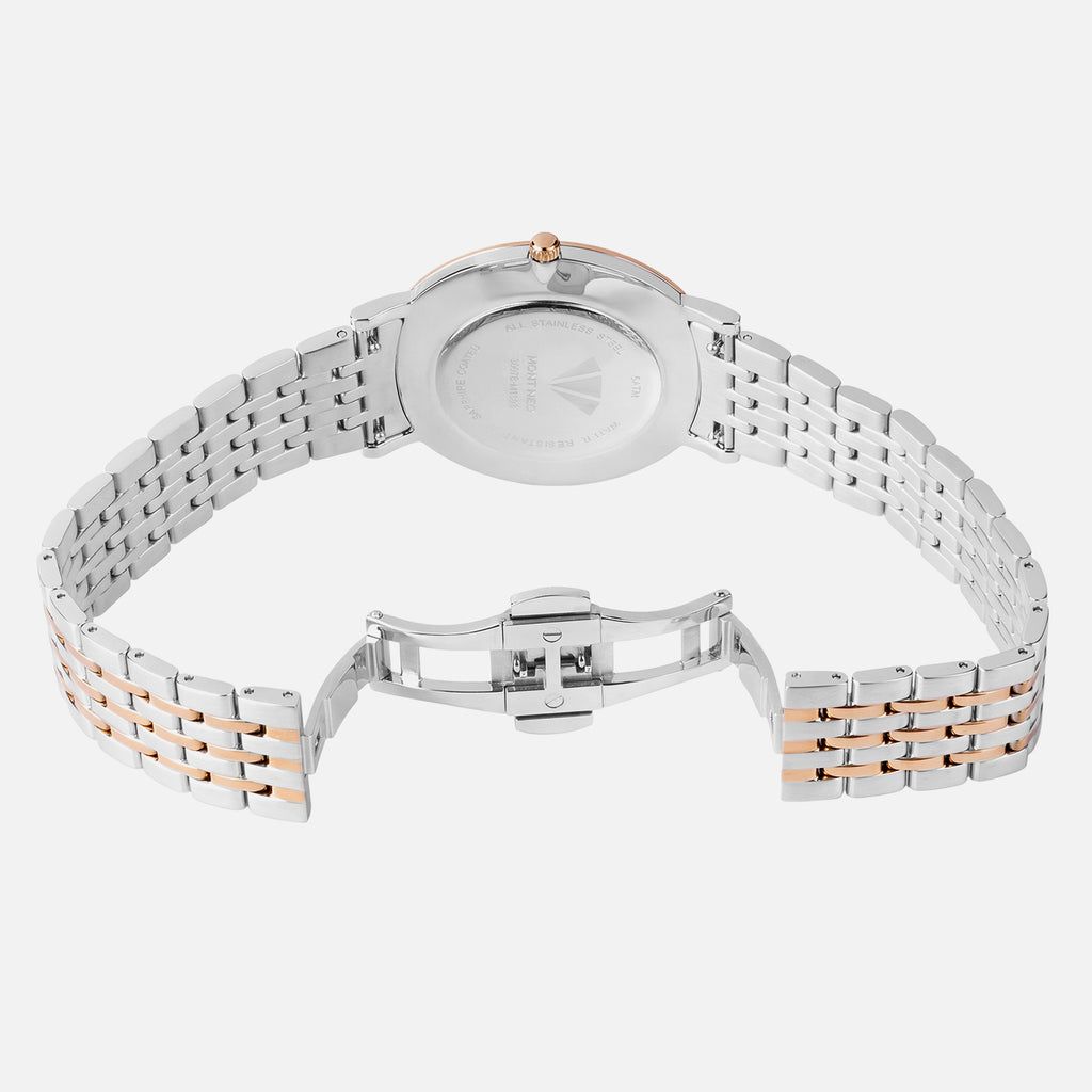 Men Quartz Silver Dial Analog Stainless Steel Watch 3007B-M1303