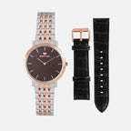 Men Quartz Brown Dial Analog Stainless Steel Watch 3007B-M1306
