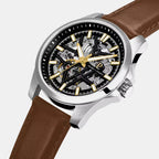 Skeletom Men Automatic Black Dial Analog Leather Watch 304G134