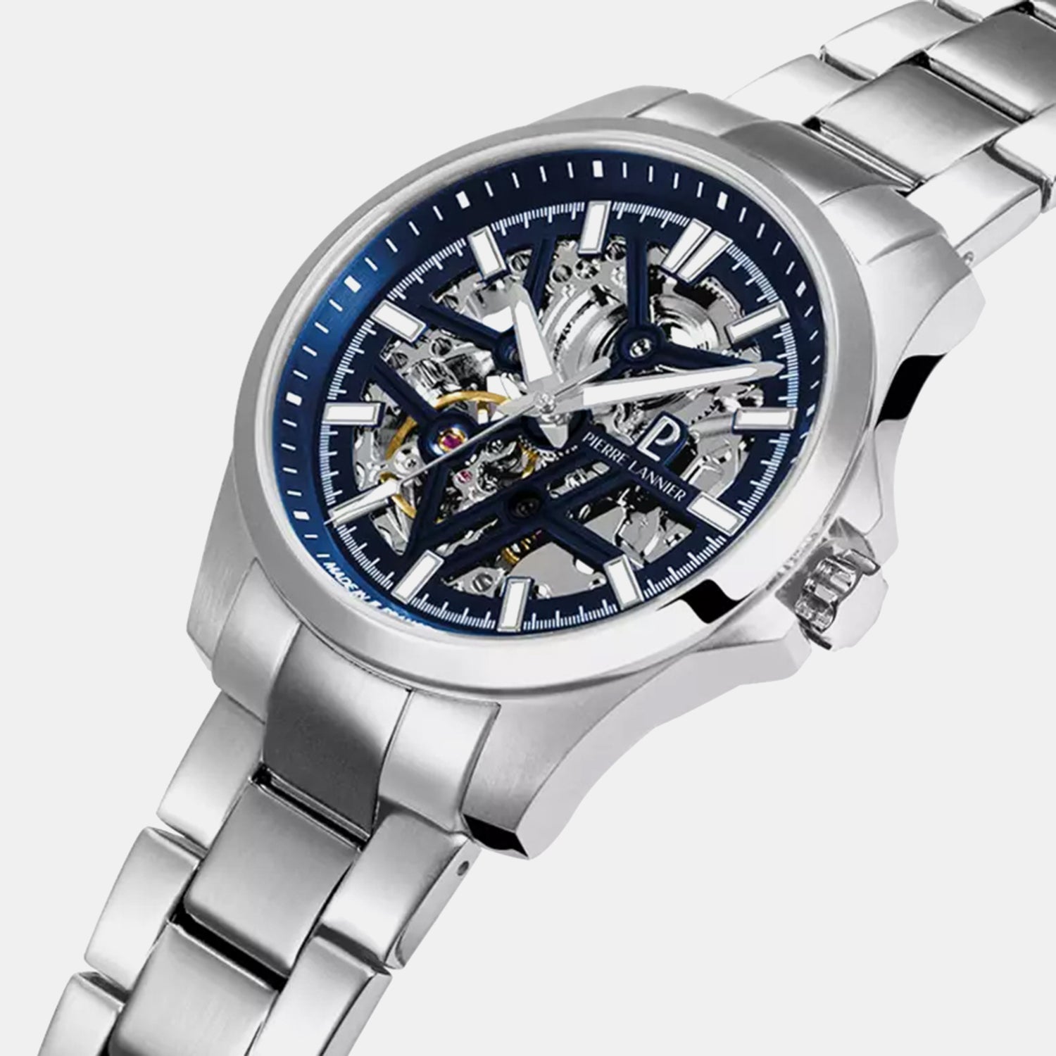 Skeletom Men Automatic Blue Dial Analog Stainless Steel Watch 304G161