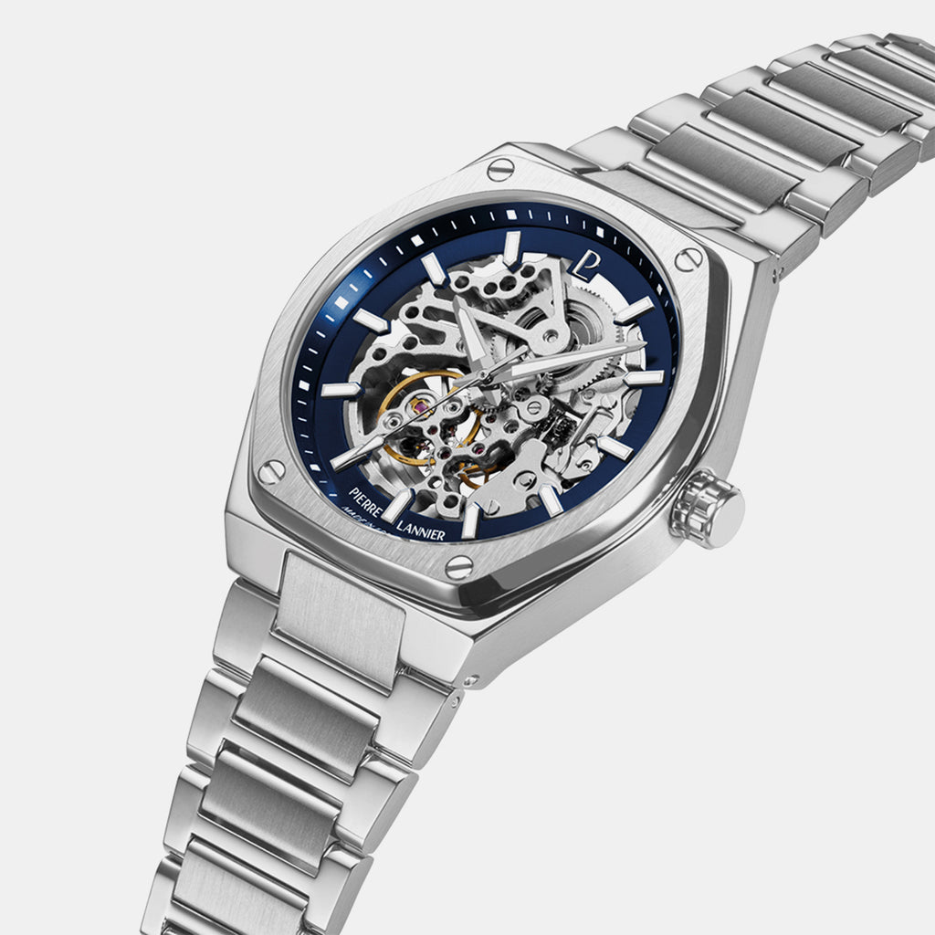 Men Automatic Silver Dial Analog Stainless Steel Watch 308G161