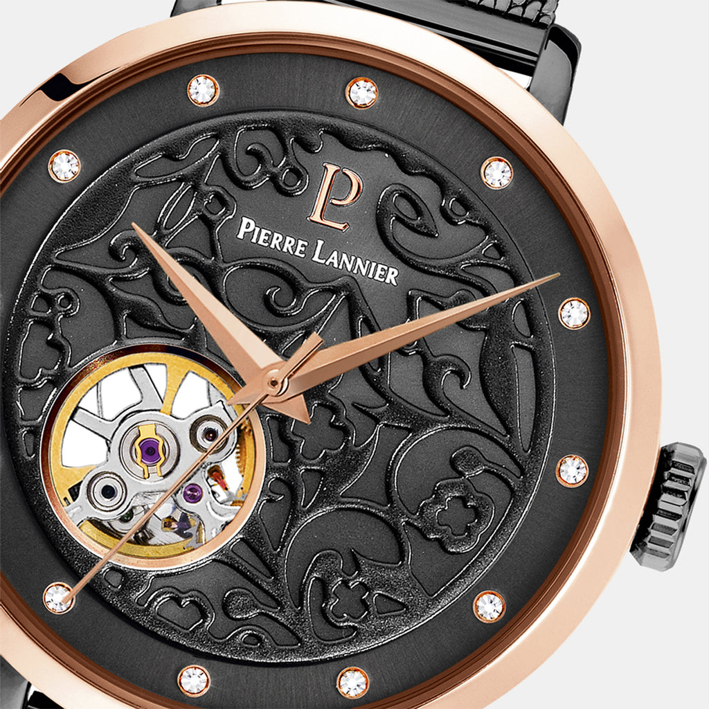 Montre Women Automatic Black Dial Analog Stainless Steel Watch 310F988