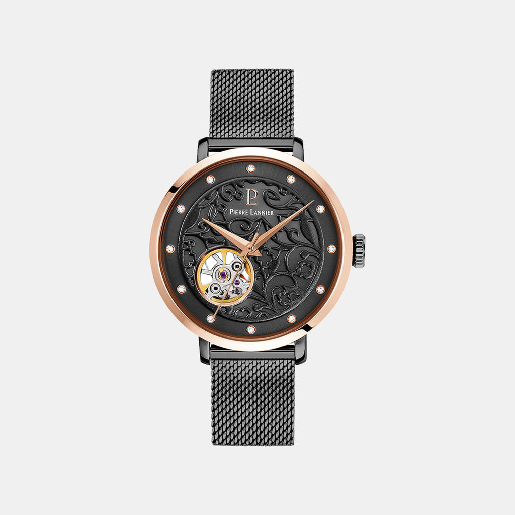 Montre Women Automatic Black Dial Analog Stainless Steel Watch 310F988