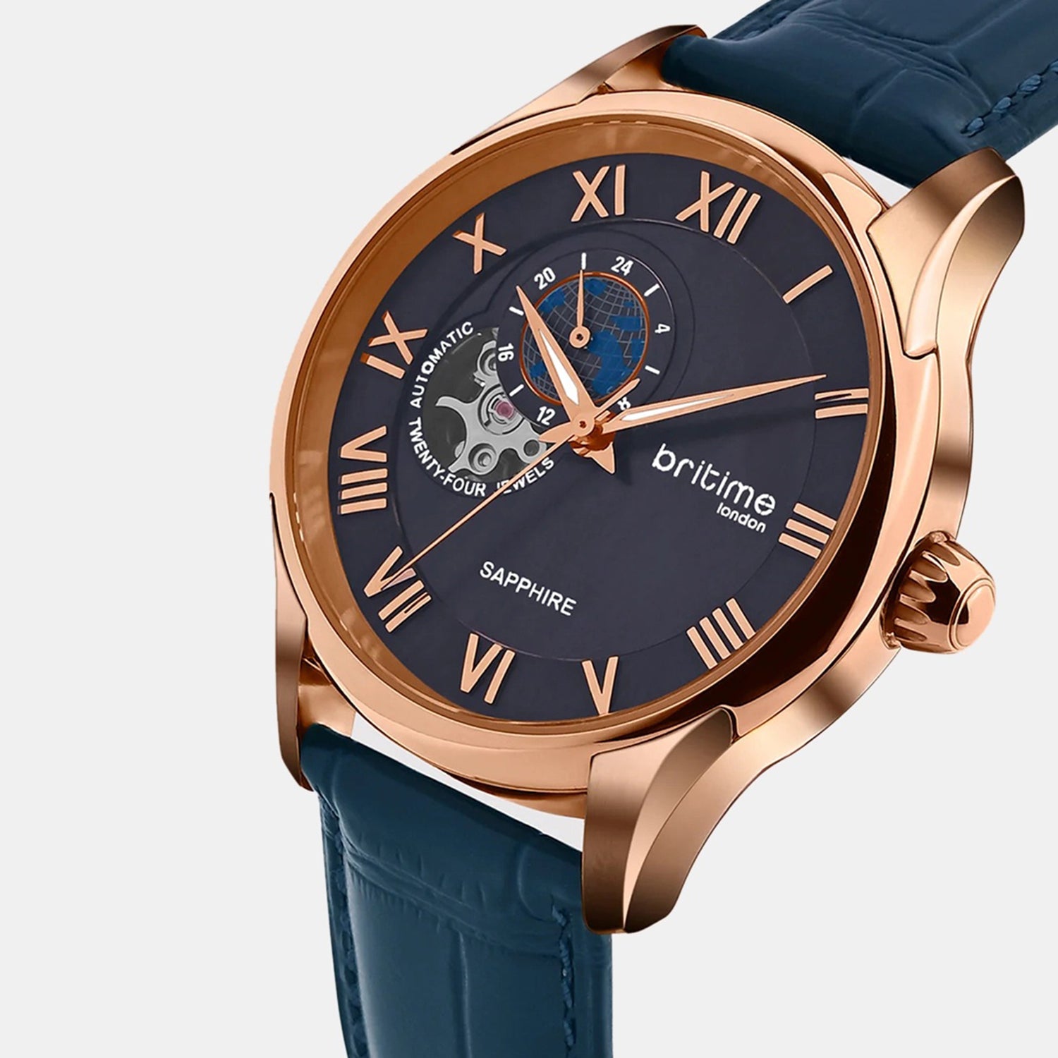 Spiral Men Automatic Blue Dial Multi-Function Leather Watch 318-L30507