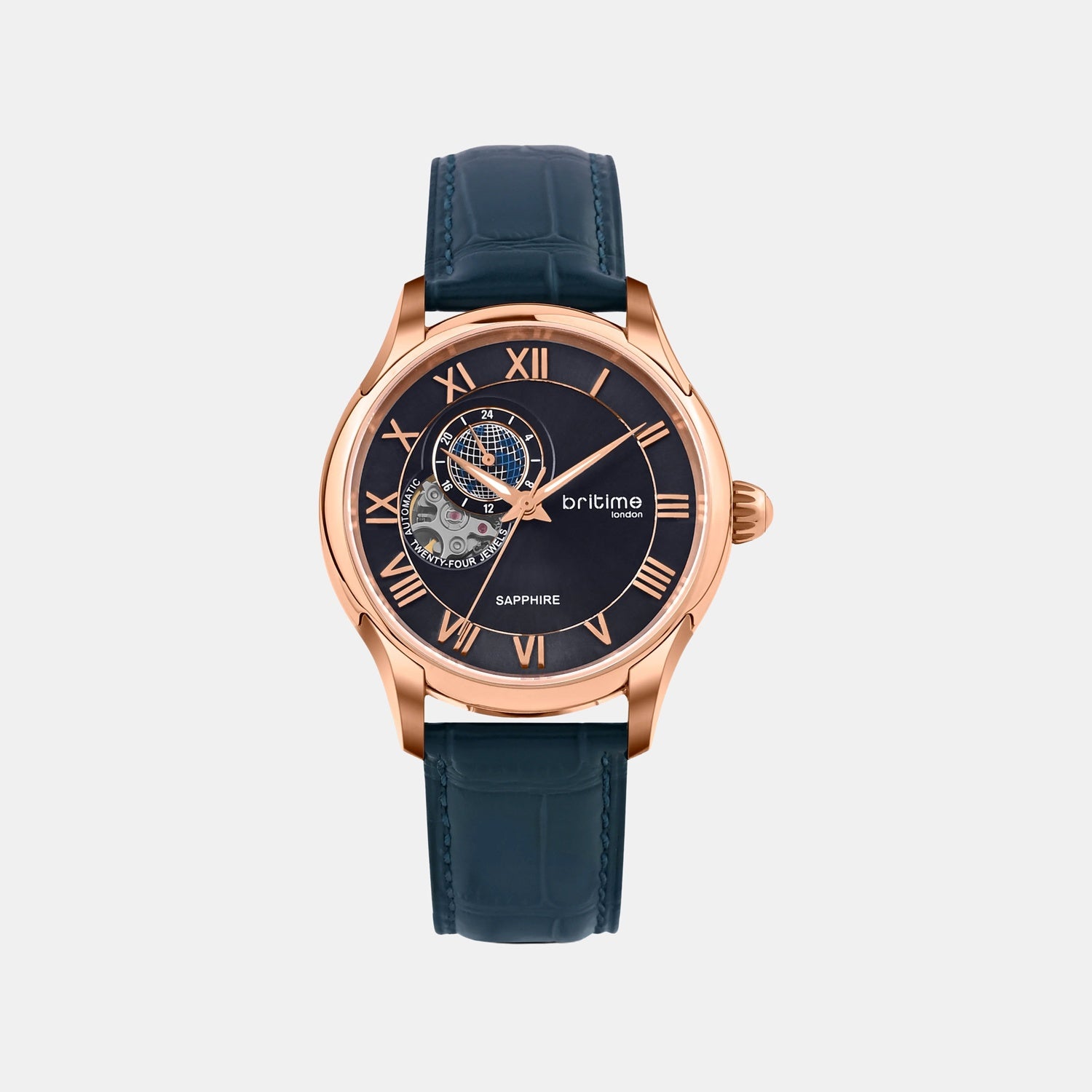 Spiral Men Automatic Blue Dial Multi-Function Leather Watch 318-L30507